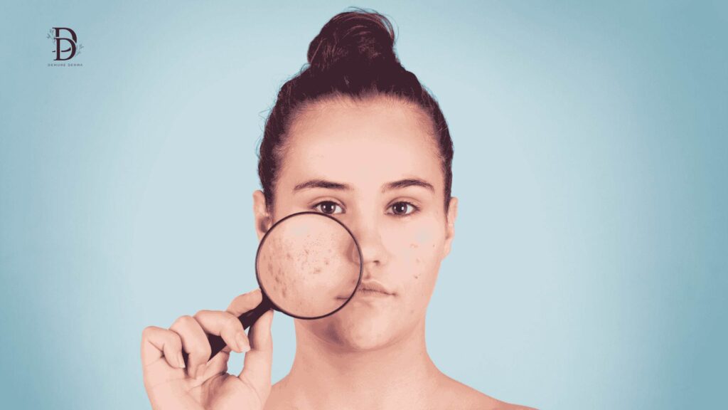 Girl with magnifier towrds her face